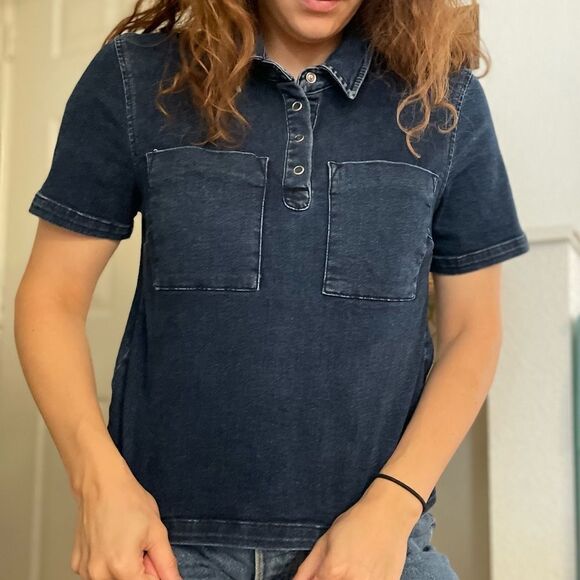 ASOS Denim Polo TShirt  with‎ front pockets size 4 - Picture 1 of 3